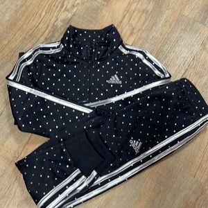 Blk/slvr polka dot 5T adidas track suit w/zip jacket and jogger style pants